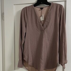 Ann Taylor Geometric V-Neck Blouse in Pink and White